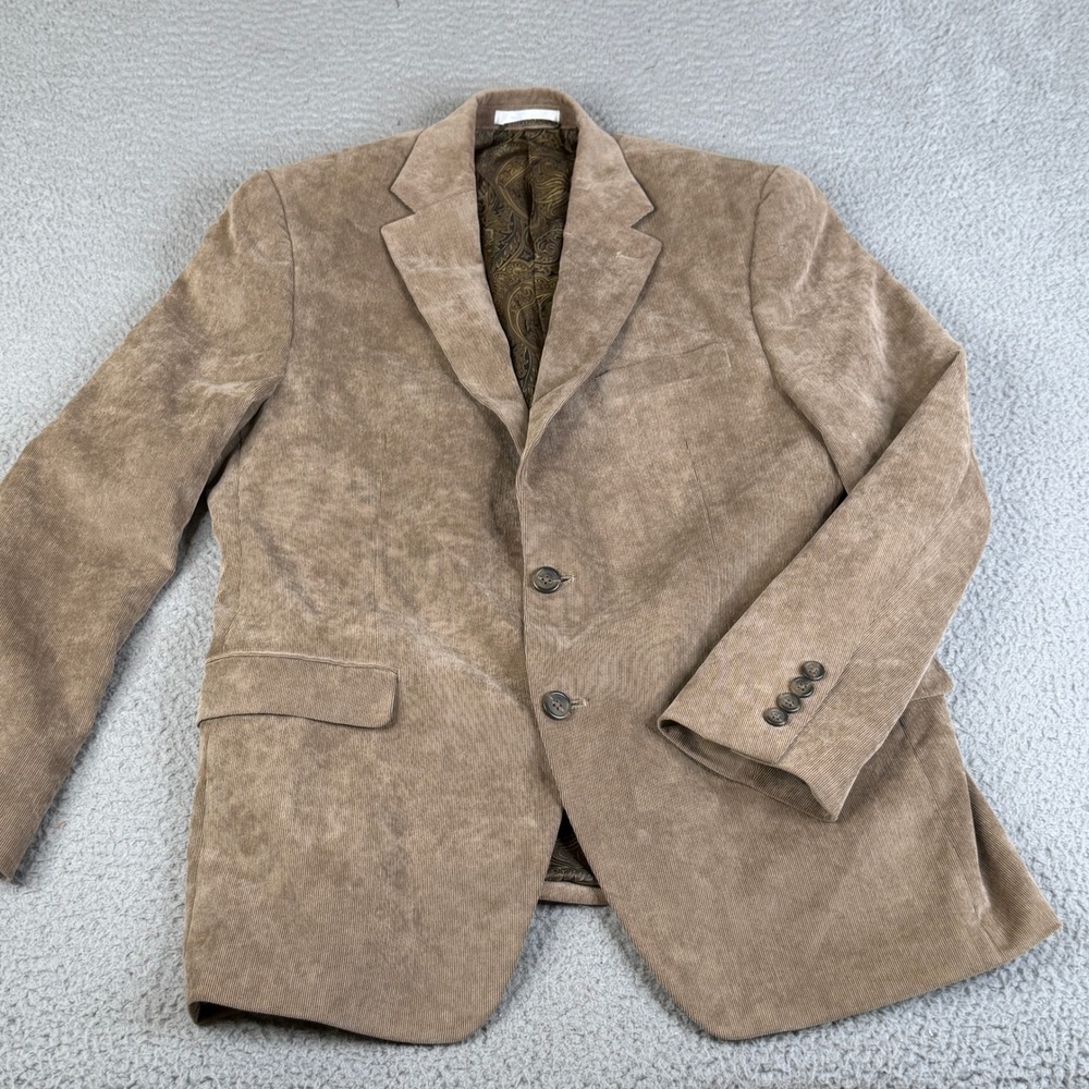 Chaps Sport Coat Mens 40R Tan Corduroy Blazer Slim Fit Two Button Paisley Lining
